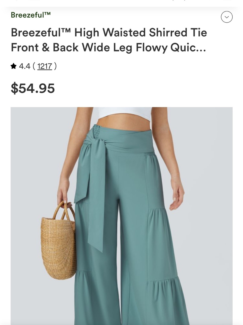 HALARA Teal Shirred High-Waist Tie Front Wide-Leg Pants